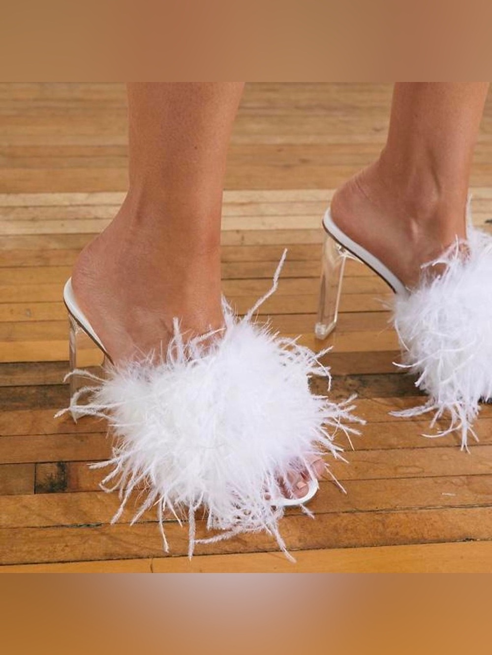 Jeffrey Campbell Daisy White Feather Slide Mules